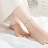 TrustDavis 925 Silver Double Layer Beads Chain Anklets For Women