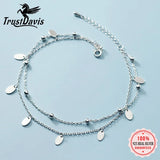 TrustDavis 925 Silver Double Layer Beads Chain Anklets For Women