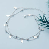 TrustDavis 925 Silver Double Layer Beads Chain Anklets For Women