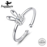TrustDavis 925 Silver Rabbit CZ Opening Ring For Women Girls Lady Birthday Gift