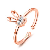 TrustDavis 925 Silver Rabbit CZ Opening Ring For Women Girls Lady Birthday Gift