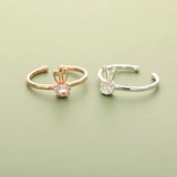 TrustDavis 925 Silver Rabbit CZ Opening Ring For Women Girls Lady Birthday Gift