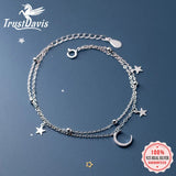 TrustDavis 925 Silver Double Chain Moon Star Bracelet Wedding Jewelry