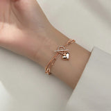 TrustDavis 925 Silver Double Layer Heart Love Bracelet Wedding Fine S925 Jewelry