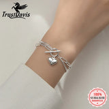 TrustDavis 925 Silver Double Layer Heart Love Bracelet Wedding Fine S925 Jewelry