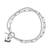 TrustDavis 925 Silver Double Layer Heart Love Bracelet Wedding Fine S925 Jewelry