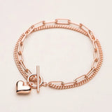 TrustDavis 925 Silver Double Layer Heart Love Bracelet Wedding Fine S925 Jewelry