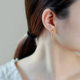 TrustDavis Silver Ellipse Chain Stud Earrings DB016