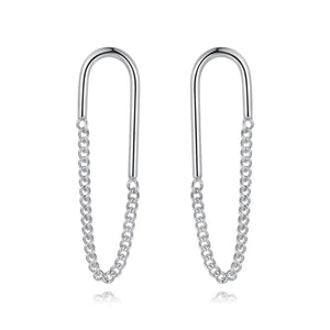TrustDavis Silver Ellipse Chain Stud Earrings DB016