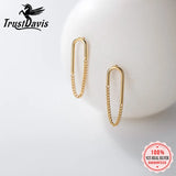 TrustDavis Silver Ellipse Chain Stud Earrings DB016