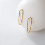 TrustDavis Silver Ellipse Chain Stud Earrings DB016