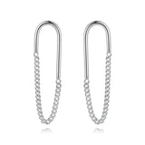 TrustDavis Silver Ellipse Chain Stud Earrings DB016