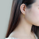 TrustDavis Silver Ellipse Chain Stud Earrings DB016