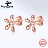 TrustDavis 925 Silver Flower CZ Stud Earrings For Daughter Birthday DF003