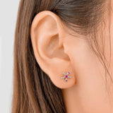 TrustDavis 925 Silver Flower CZ Stud Earrings For Daughter Birthday DF003