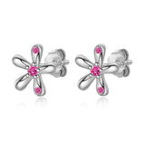 TrustDavis 925 Silver Flower CZ Stud Earrings For Daughter Birthday DF003