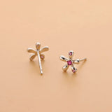 TrustDavis 925 Silver Flower CZ Stud Earrings For Daughter Birthday DF003