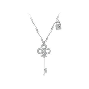 TrustDavis Key Lock CZ Pendant Choker Necklace Silver Women Wedding Fine Jewelry