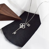 TrustDavis Key Lock CZ Pendant Choker Necklace Silver Women Wedding Fine Jewelry