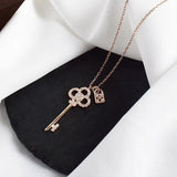 TrustDavis Key Lock CZ Pendant Choker Necklace Silver Women Wedding Fine Jewelry