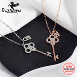 TrustDavis Key Lock CZ Pendant Choker Necklace Silver Women Wedding Fine Jewelry