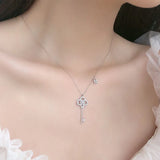 TrustDavis Key Lock CZ Pendant Choker Necklace Silver Women Wedding Fine Jewelry