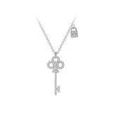 TrustDavis Key Lock CZ Pendant Choker Necklace Silver Women Wedding Fine Jewelry