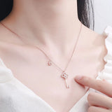 TrustDavis Key Lock CZ Pendant Choker Necklace Silver Women Wedding Fine Jewelry