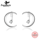 TrustDavis Silver Moon CZ Stud Earrings Wedding Party Fine Jewelry