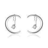 TrustDavis Silver Moon CZ Stud Earrings Wedding Party Fine Jewelry