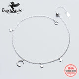 TrustDavis 925 Sterling Silver Sweet Moon Star CZ Anklet