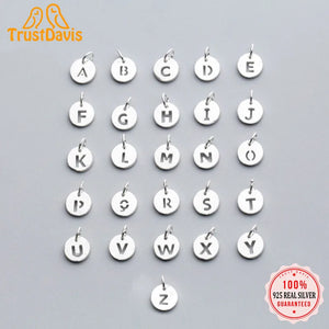 TrustDavis 925 Silver Round 26 Letters Pendant Women Wish DIY Jewelry DZ81