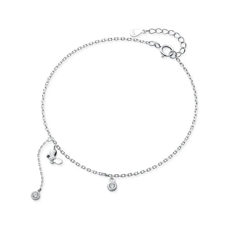 TrustDavis Silver Tassel Butterfly CZ Anklet For Women DA408