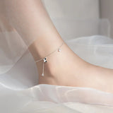 TrustDavis Silver Tassel Butterfly CZ Anklet For Women DA408