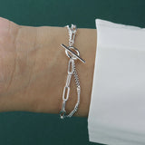 TrustDavis 925 Silver Double Layer Chain Bracelet For Women Wedding