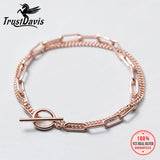 TrustDavis 925 Silver Double Layer Chain Bracelet For Women Wedding