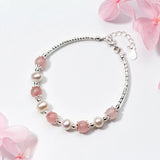 TrustDavis 925 Sterling Silver Pearl Pink Chain Bracelet for Women
