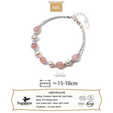 TrustDavis 925 Sterling Silver Pearl Pink Chain Bracelet for Women