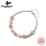 TrustDavis 925 Sterling Silver Pearl Pink Chain Bracelet for Women