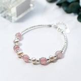 TrustDavis 925 Sterling Silver Pearl Pink Chain Bracelet for Women