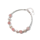 TrustDavis 925 Sterling Silver Pearl Pink Chain Bracelet for Women