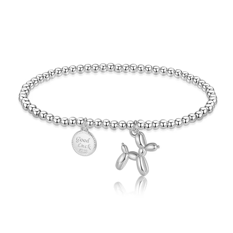 TrustDavis 925 Silver Bead Animal Balloon Dog Elastic Bracelet