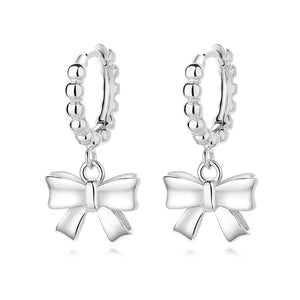 TrustDavis 925 Silver Bowknot Hoop Earrings Wedding Party Punk Jewelry