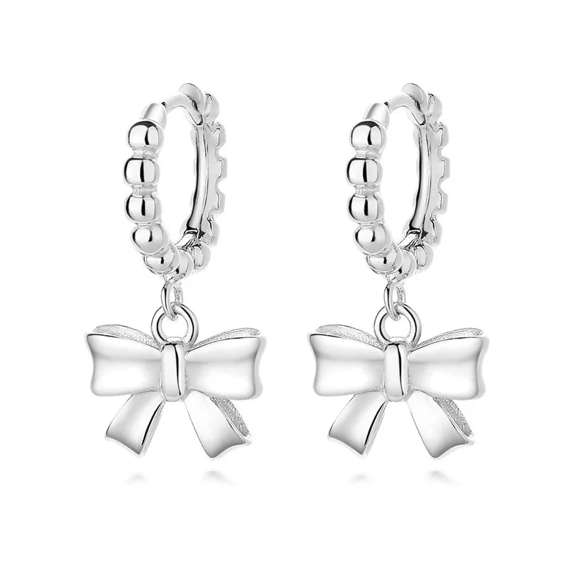 TrustDavis 925 Silver Bowknot Hoop Earrings Wedding Party Punk Jewelry