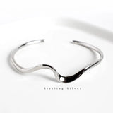 TrustDavis 925 Sterling Silver Wave Opening Bangle for Women