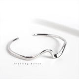 TrustDavis 925 Sterling Silver Wave Opening Bangle for Women