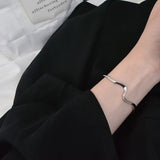 TrustDavis 925 Sterling Silver Wave Opening Bangle for Women
