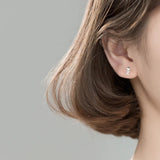 TrustDavis Sweet Asymmetric Cat Fish Bone CZ Stud Earrings