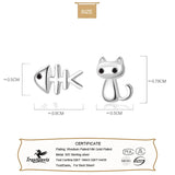 TrustDavis Sweet Asymmetric Cat Fish Bone CZ Stud Earrings