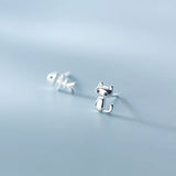 TrustDavis Sweet Asymmetric Cat Fish Bone CZ Stud Earrings
